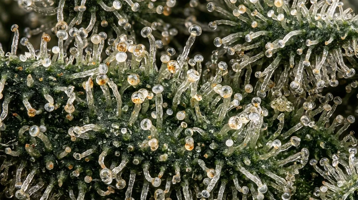 Große Cannabisblüte rechts angeschnitten vor Weiß